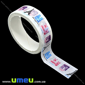Декоративный скотч бумажный, Париж, 15 мм, Белый (DIF-018156)
