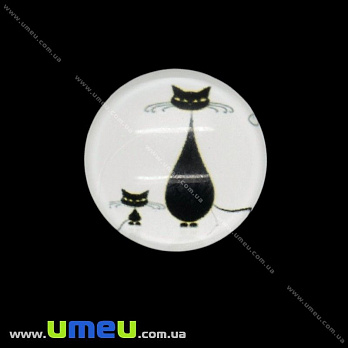 Кабошон стекл. с принтом Кот, 18 мм, Круглый (KAB-019948)