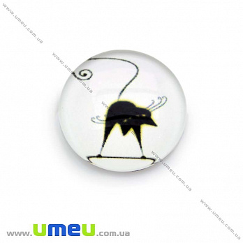 Кабошон стекл. с принтом Кот, 18 мм, Круглый (KAB-013678)