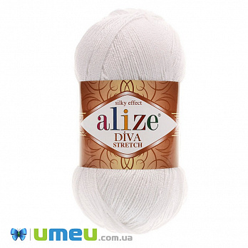 Пряжа Alize Diva Stretch 100 г, 400 м, Белая 55 (YAR-038360)