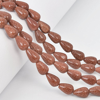 Намистини Авантюрин Золотий пісок, Синт. камінь, 12х8 мм, Крапля, 19 см (BUS-057978)