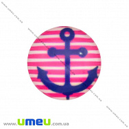 Кабошон стекл. с принтом Морской якорь, 16 мм, Круглый (KAB-017649)