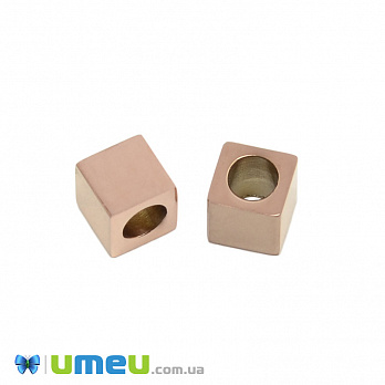 Намистина з нержавіючої сталі Куб, 4х4х3, 8 мм, Рожеве золото (STL-044610)
