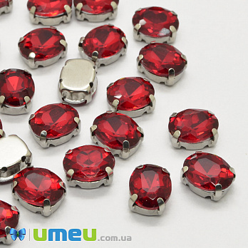 Шатон овальний 10х8 мм, Темне срібло, Червоний (KAB-040637)