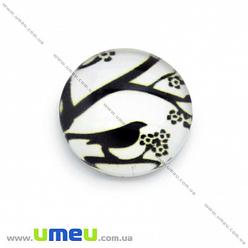 Кабошон стекл. с принтом Птичка, 18 мм, Круглый (KAB-013674)