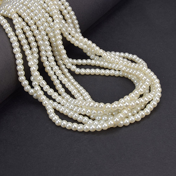 Бусины стеклянные Жемчуг, 4 мм, Кремовые, Круглые (BUS-048799)