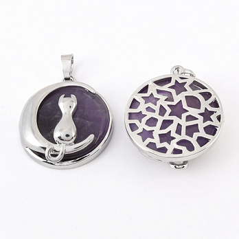 Подвеска Котик на луне, Натур. камень Аметист, 33х28 мм (POD-058601)