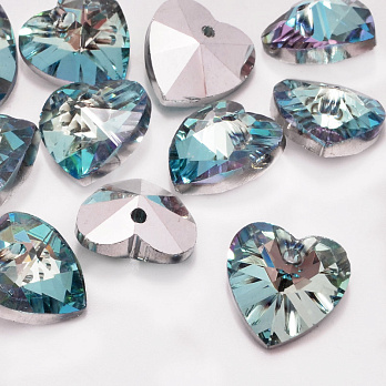 Підвіска скляна Серце, 14х14 мм, Блакитна (POD-054597)