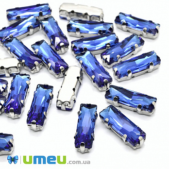 Шатон прямокутний 15х5 мм, Темне срібло, Синій (KAB-038014)