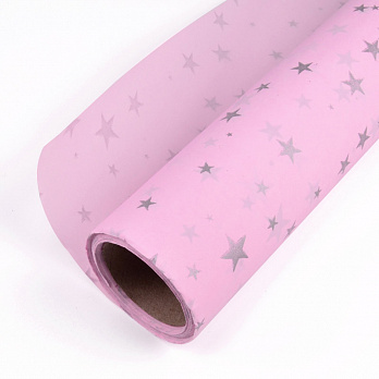 Бумага тишью с серебристыми звездами, 50см х 14м, Розовая (UPK-051327)