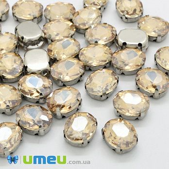 Шатон овальний 10х8 мм, Темне срібло, Бежевий (KAB-037974)