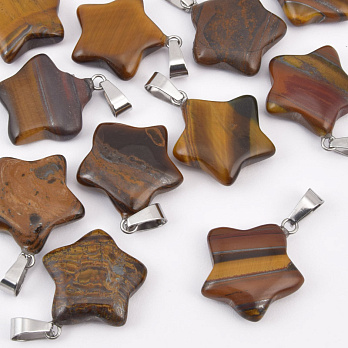 Подвеска Звезда, Натур. камень Тигровый глаз, 23х20 мм (POD-037483)