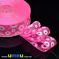 Лента из органзы Ромашки, 25 мм, Розовая (LEN-019690)