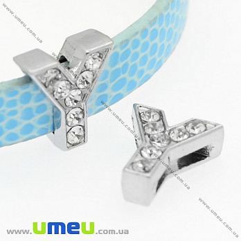 Намистина мет., Буква Y зі стразами, 12х10 мм, Темне срібло (BUS-008866)