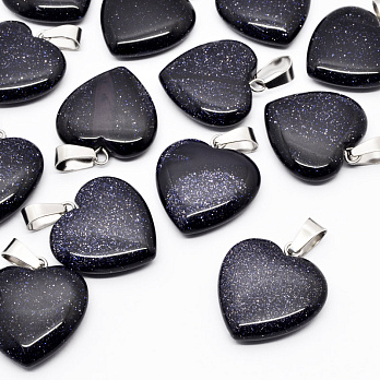 Подвеска Сердце, Синт. камень Авантюрин Золотой песок синий, 20х20 мм (POD-054344)