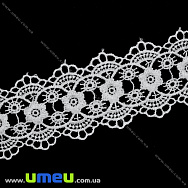 Мереживо плетене Квіти, 60 мм, Біле (LEN-034706)