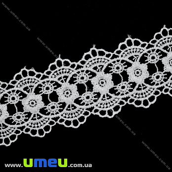 Мереживо плетене Квіти, 60 мм, Біле (LEN-034706)
