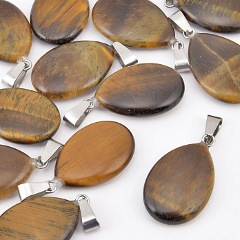 Подвеска Капля плоская, Натур. камень Тигровый глаз, 27х16 мм (POD-037501)