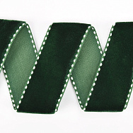 Стрічка оксамитова з кантом, 25 мм, Зелена темна (LEN-060572)