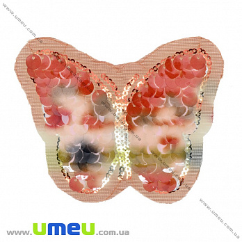 Аппликация пришивная с пайетками Бабочка, 11х9 см, Оранжевая (APL-033584)