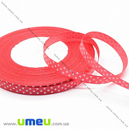 Атласна стрічка в горошок, 10 мм, Коралове (LEN-029802)