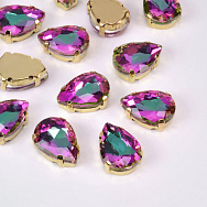 Шатон крапля 14х10 мм, Золото, Малиново-бірюзовий (KAB-052923)