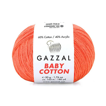 Пряжа Gazzal Baby Cotton №3459, 50 г, 165 м, Коралловая (YAR-060772)