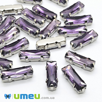 Шатон прямокутний 15х5 мм, Темне срібло, Фіолетовий (KAB-038007)