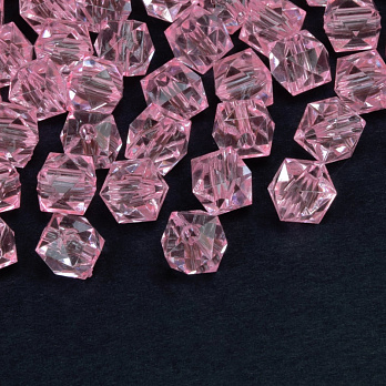 Бусины для сумок ОПТ Акриловые, Куб граненый, 8х7,5 мм, Розовые (BUS-059926)
