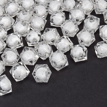 Бусины для сумок ОПТ Акриловые, Куб граненый, 8х7,5 мм, Белые (BUS-059646)