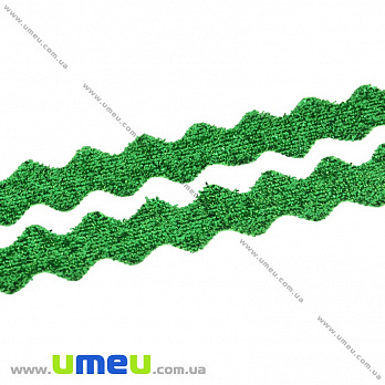 Стрічка оксамитова з люрексом зиґзаґ, 10 мм, Зелена (LEN-035838)