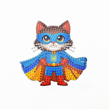 Набір алмазного живопису (наклейка) 10х10 см, Котик-захисник (SXM-059109)