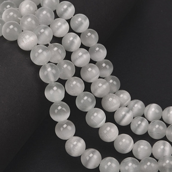 Намистини Котяче око, Синт. камінь, 10 мм, Білі, Круглі (BUS-054269)