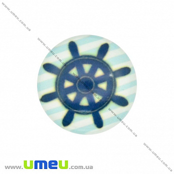 Кабошон стекл. с принтом Морской штурвал, 16 мм, Круглый (KAB-017661)