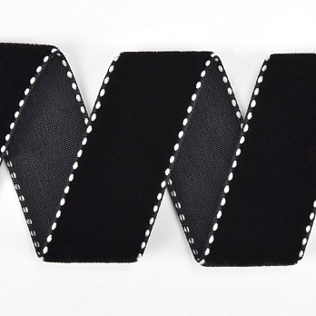 Стрічка оксамитова з кантом, 25 мм, Чорна (LEN-060571)