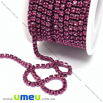 Стразовая цепь SS12 (2,8 мм), Малиновая, Стразы стеклянные малиновые (ZEP-036420)