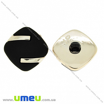 Пуговица пластиковая на ножке Матовая черная, 25х25 мм, Светлое золото (PUG-021449)