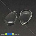 Кабошон стеклянный Линза капля, 20х30 мм, Прозрачный (KAB-035021)