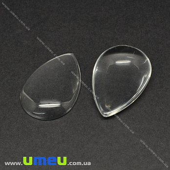 Кабошон стеклянный Линза капля, 20х30 мм, Прозрачный (KAB-035021)