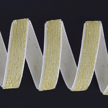 Стрічка оксамитова з люрексом, 10 мм, Біла з золотом (LEN-061117)