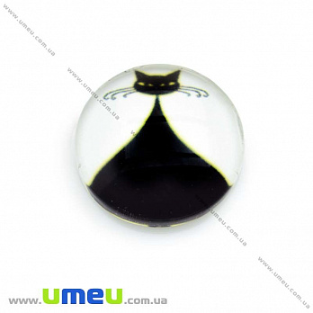 Кабошон стекл. с принтом Кот, 18 мм, Круглый (KAB-013676)