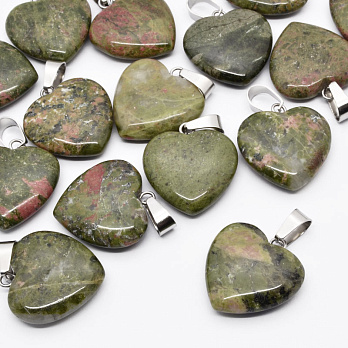 Подвеска Сердце, Натур. камень Унакит, 20х20 мм (POD-054333)