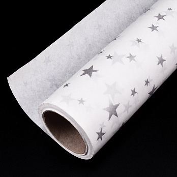 Бумага тишью с серебристыми звездами, 50см х 14м, Белая (UPK-051324)