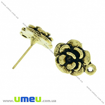 Пусеты Розы, Античное золото, 16х14х11 мм (OSN-028391)