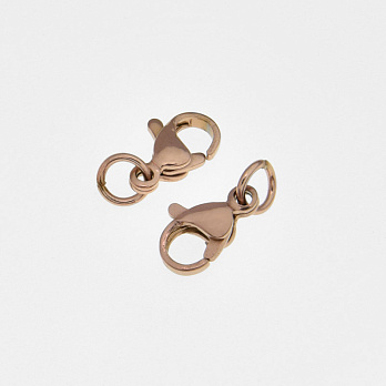 Замок-карабин с колечком 5 мм из нерж. стали, 10х7 мм, Розовое золото (STL-057107)
