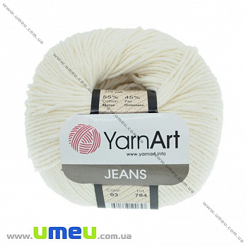 Пряжа YarnArt Jeans 50 г, 160 м, Кремова 03 (YAR-025296)