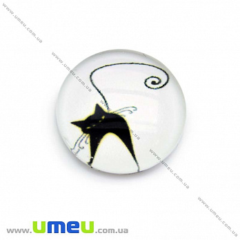 Кабошон стекл. с принтом Кот, 18 мм, Круглый (KAB-013683)