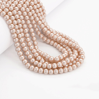 Намистини скляні Перли Premium, 6 мм, Персикові світлі, Круглі (BUS-052061)