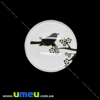 Кабошон скляний з принтом Пташка, 18 мм, Круглий (KAB-019942)