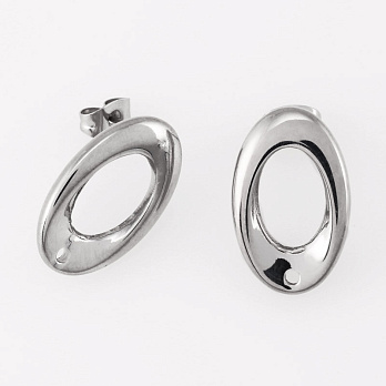 Пусеты из нерж. стали с заглушками, Овальные, 20х13 мм, Темное серебро (STL-055866)